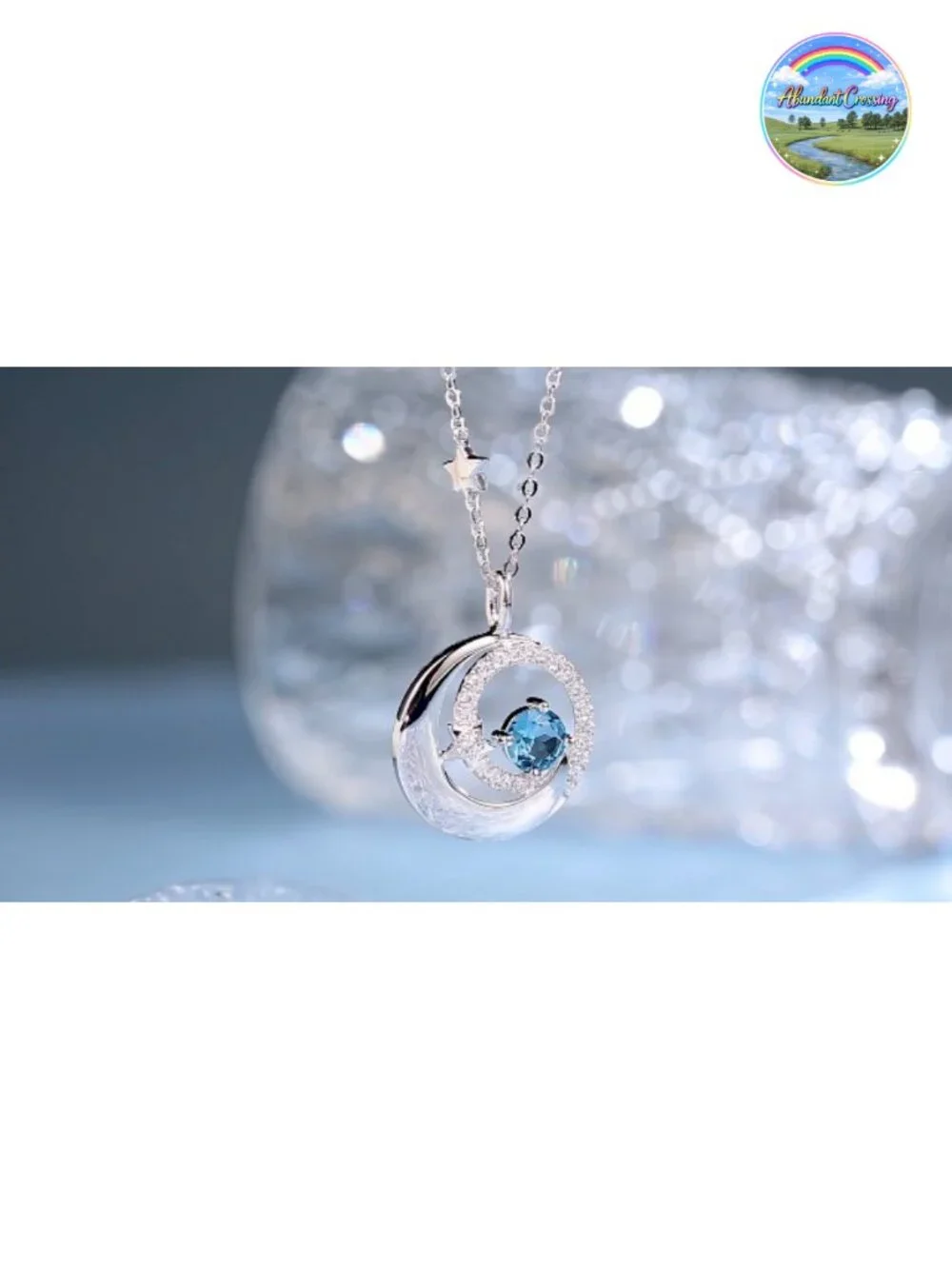 Sterling Silver Moon & Star Birthstone Necklace Dainty Pendant 16-18in Lobster